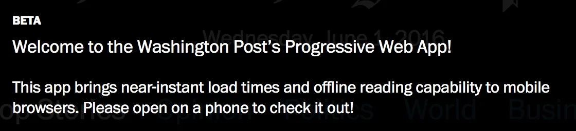 WaPo PWA mobile-only